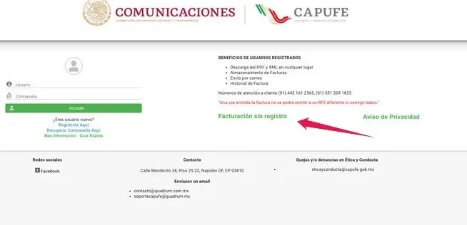 facturacion capufe sin registro